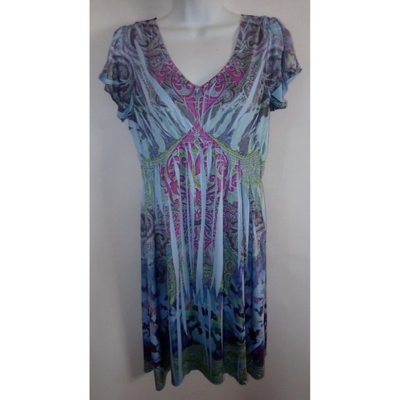 Unity World Wear PS Petite Blue Paisley Short Sleeve Dress Bohemian Tunic Hippie - Picture 1 of 6